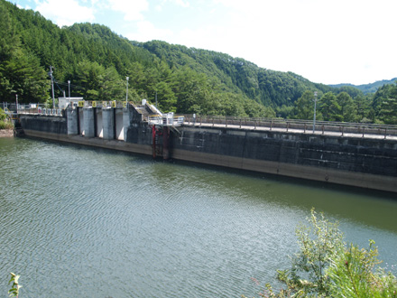 ダム湖側から堤体を眺める